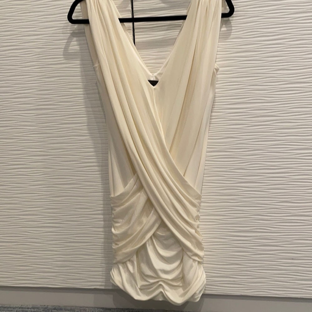 BCBG white draped stretch mini dress. Size small